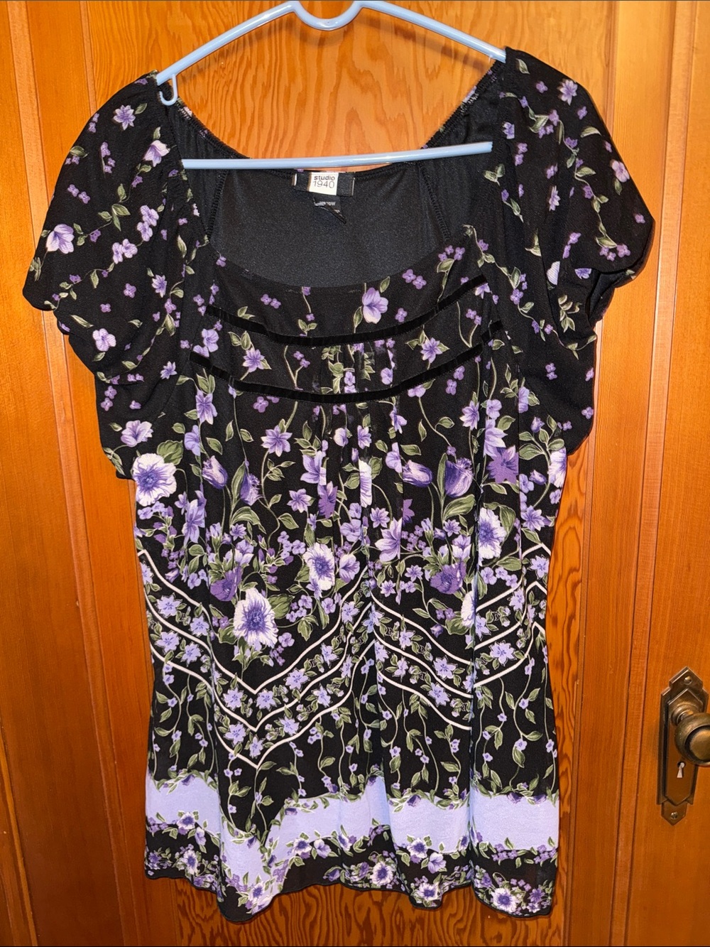 Studio 1940 Black Tunic with Purple Floral Print